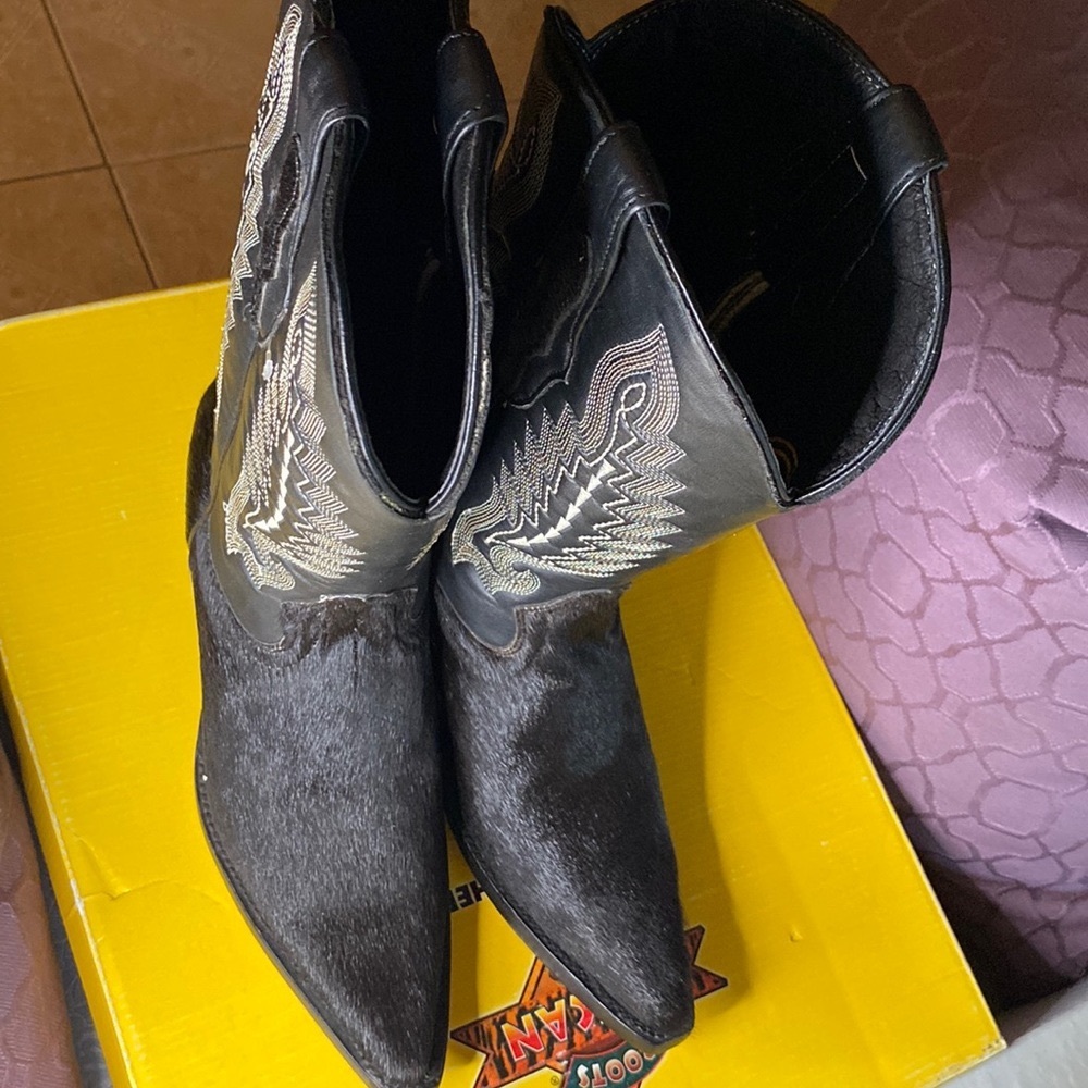 New Pointed cow-hair women’s boots black, genuine cowboy vaquero boot 6.5 7 7.5